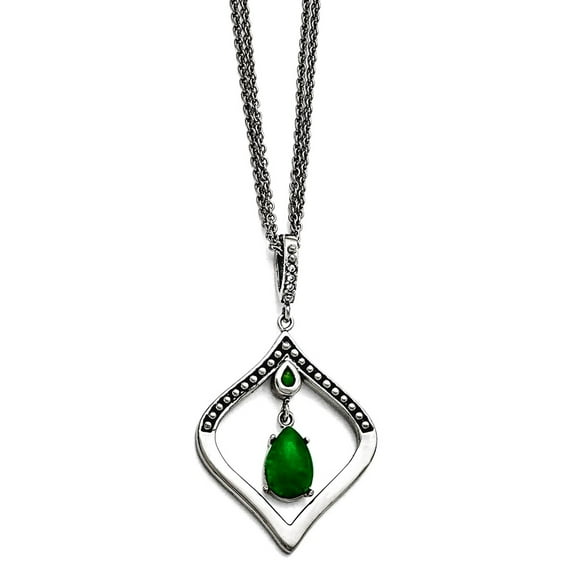 Chisel Stainless Steel Polished & Antiqued Synthetic Dyed Jade & CZ w/2in ext. Necklace