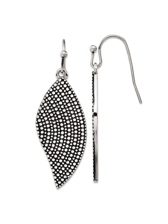 Chisel Stainless Steel Polished & Antiqued Wing Earrings
