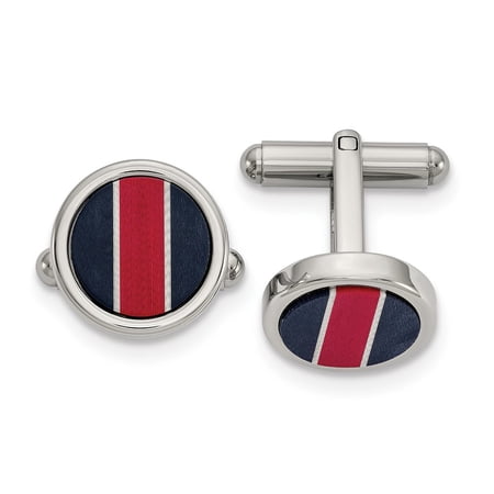 Chisel Stainless Steel Polished Black Carbon and Red White Fiber Glass Inlay Cuff Links