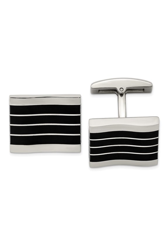 Stainless Steel Polished Black Cats Eye Rectangle Cuff Links