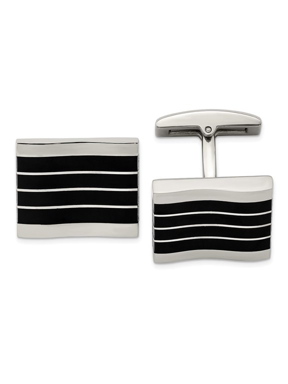 Stainless Steel Polished Black Cats Eye Rectangle Cuff Links