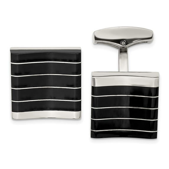 Chisel Stainless Steel Polished Black Cats Eye Square Cuff Links Men