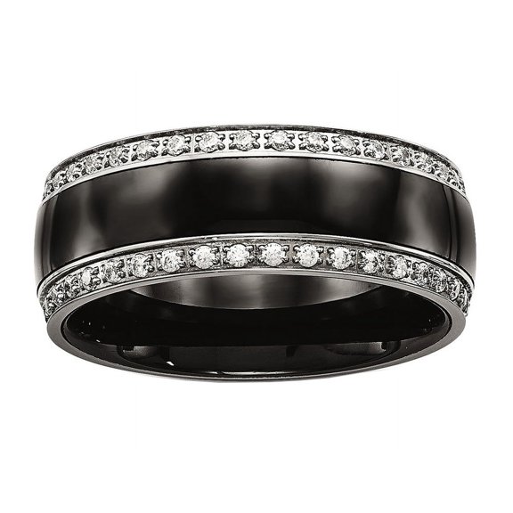 Chisel Stainless Steel Polished Black Ceramic CZ Ring