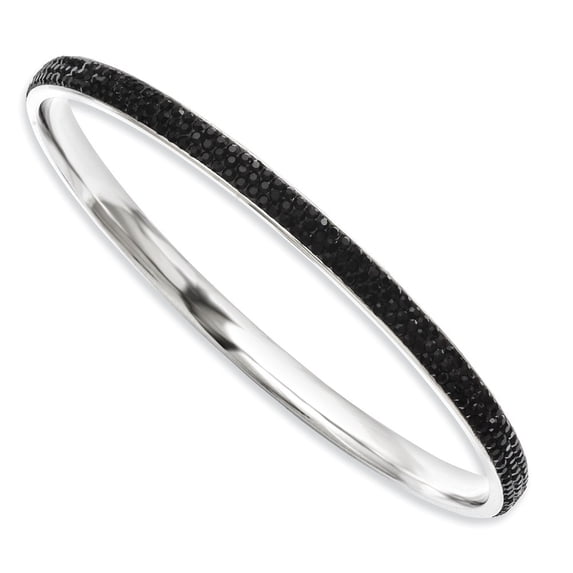 Chisel Stainless Steel Polished Black Crystal Rounded Bangle