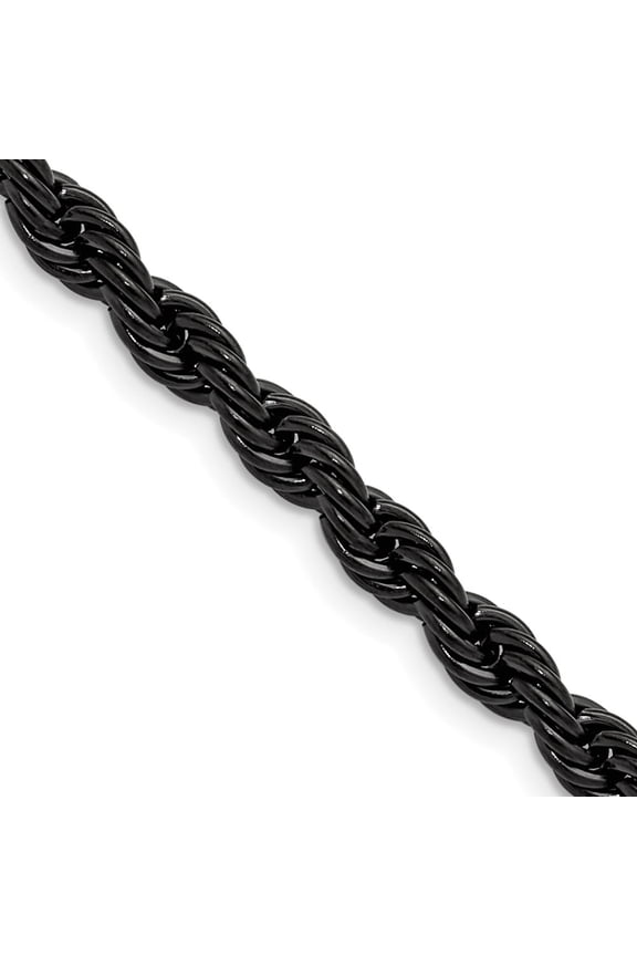 Stainless Steel Polished Black IP-plated 5mm 16 inch Rope Chain