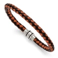 thumbnail image 1 of Chisel Stainless Steel Polished Black IP-plated Black and Orange Braided Leather 9 inch Bracelet, 1 of 2