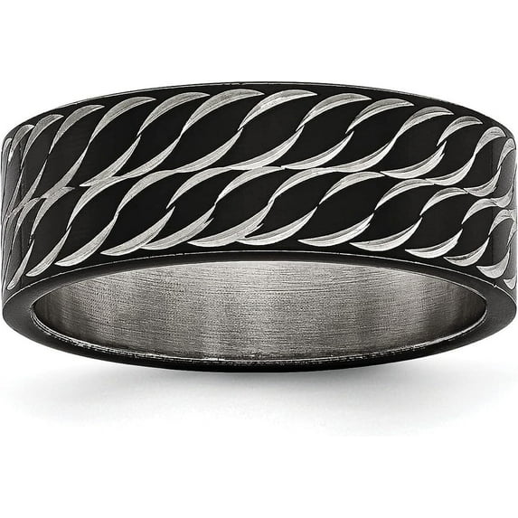 Chisel Stainless Steel Polished Black IP-plated Diamond-Cut 8.2mm Band - Ring Size 11.5