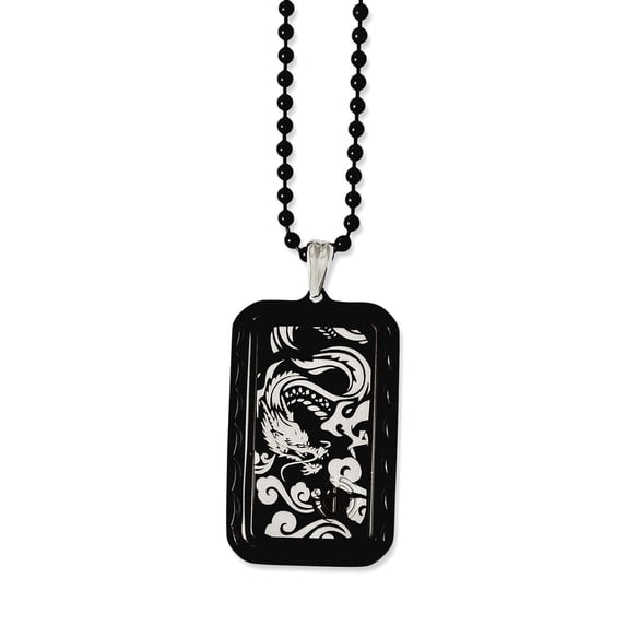 Chisel Stainless Steel Polished Black IP-plated Dragon Dog Tag 22in Necklace