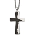 thumbnail image 1 of Chisel Stainless Steel Polished Black IP-plated Etched Broken Prayer Cross Pendant on a Curb Chain Necklace - 24", 1 of 4