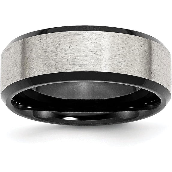 Chisel Stainless Steel Polished Black IP-plated with Brushed Center 8.2mm Beveled Edge Band - Ring Size 8.5
