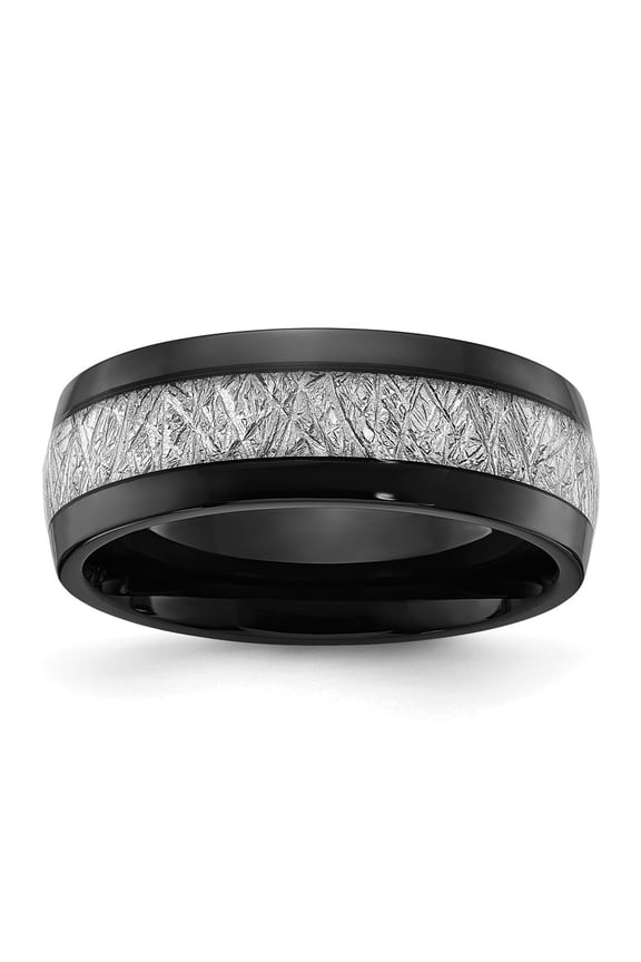 Stainless Steel Polished Black IP-plated with Imitation Meteorite Inlay 8mm Band