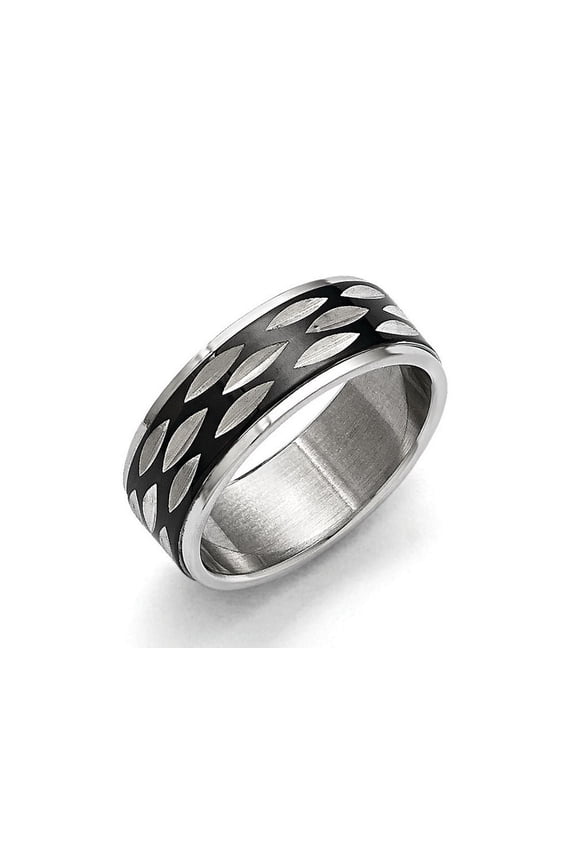 Stainless Steel Polished Black Ip-plated 8mm Grooved Ring Size 11  Men