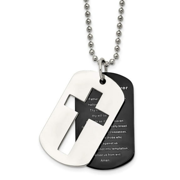 Chisel Stainless Steel Polished Black Ip-plated Lord's Prayer Necklace