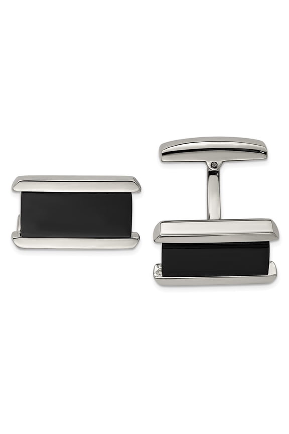 Stainless Steel Polished Black Ip-plated Rectangle Cuff Links  Men