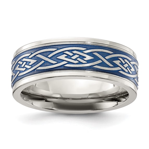 Chisel Stainless Steel Polished Blue Ip Plated Irish Claddagh Celtic Trinity Knot Design 8.00mm Band Size 11.5 Jewelry f
