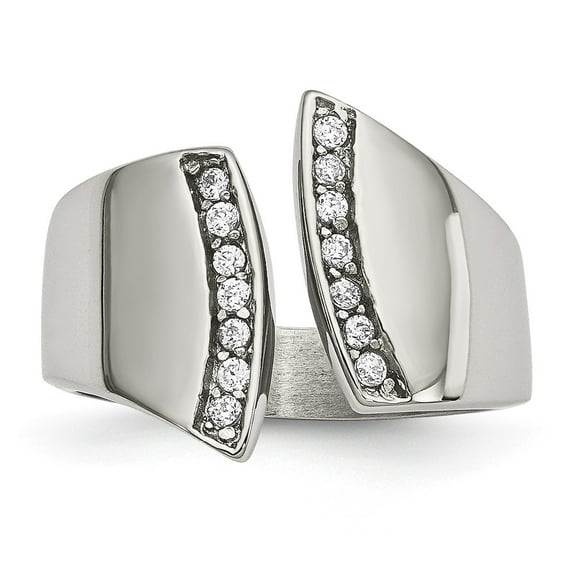 Chisel Stainless Steel Polished CZ Ring