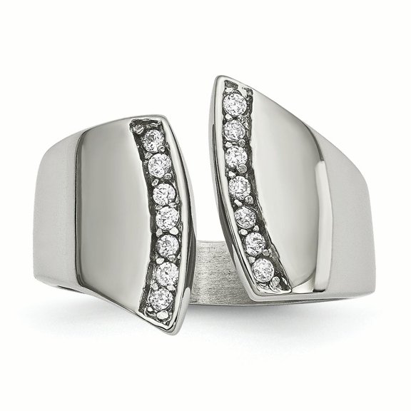 Chisel Stainless Steel Polished CZ Ring