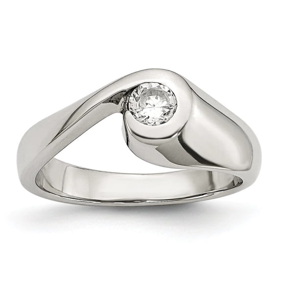 Chisel Stainless Steel Polished CZ Ring