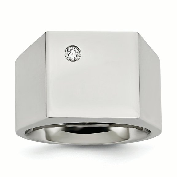 Chisel  Stainless Steel Polished CZ Signet Ring