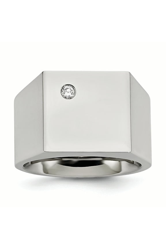 Stainless Steel Polished CZ Signet Ring