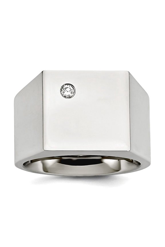 Stainless Steel Polished CZ Signet Ring