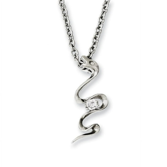 Chisel Stainless Steel Polished CZ Snake Necklace