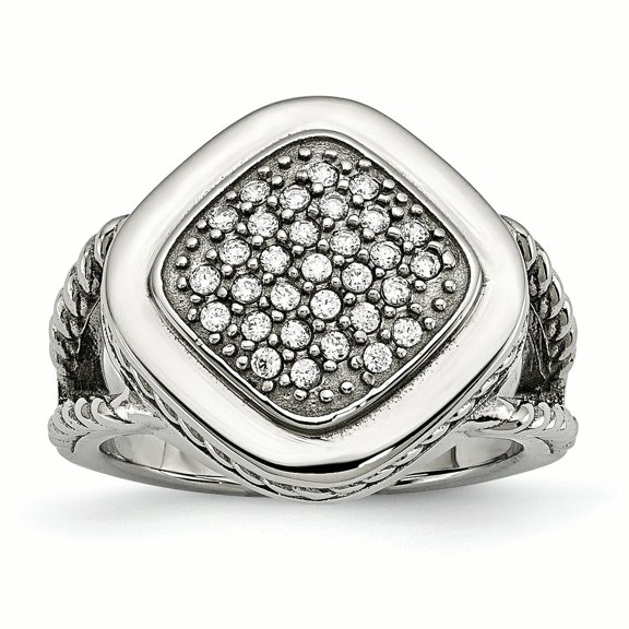 Chisel Stainless Steel Polished CZ Square Ring