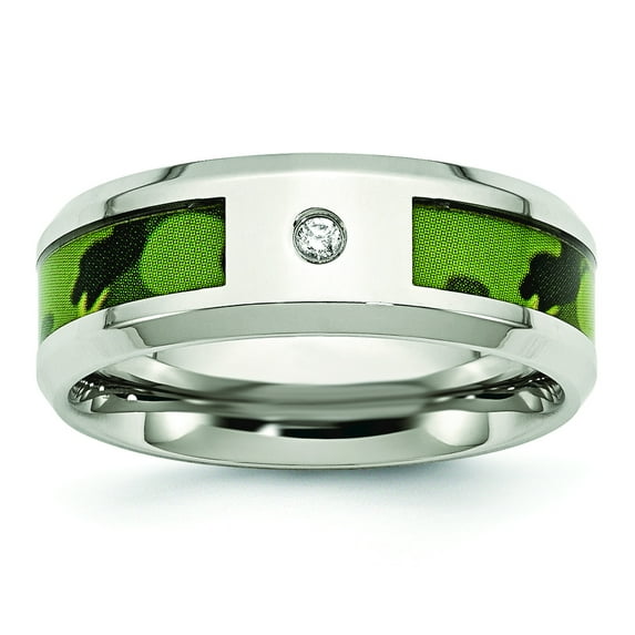 Chisel Stainless Steel Polished Camouflage .03 Carat Diamond 8mm Band