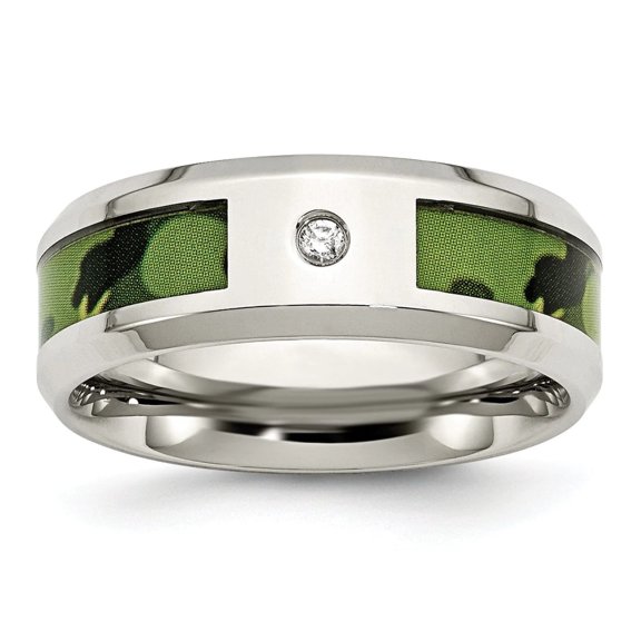 Chisel  Stainless Steel Polished Camouflage .03 Carat Diamond 8mm Band