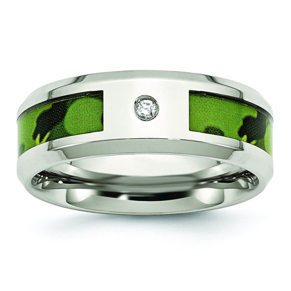 Chisel Stainless Steel Polished Camouflage .03 Carat Diamond 8mm Band SR411A