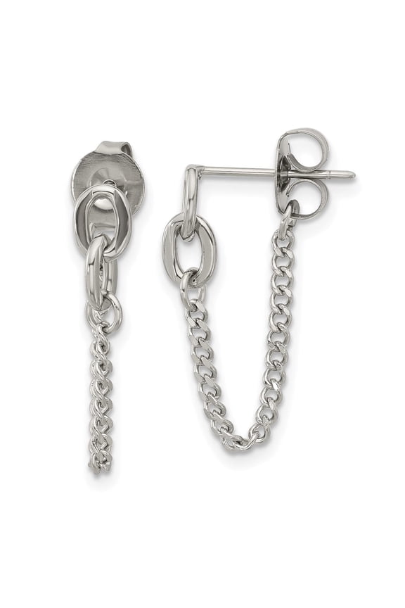 Stainless Steel Polished Chain Front and Back Post Dangle Earrings