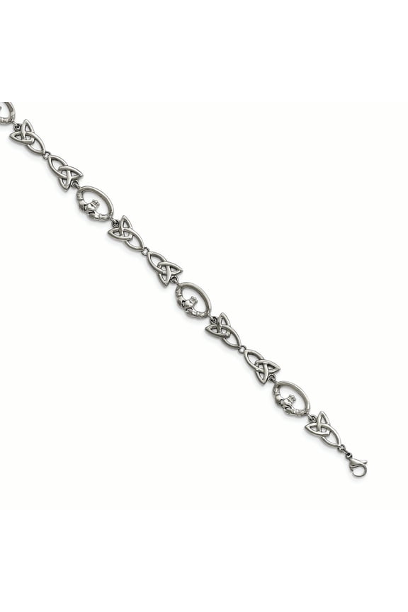 Chisel Stainless Steel Polished 7.75 inch Claddagh and Trinity Knot Bracelet