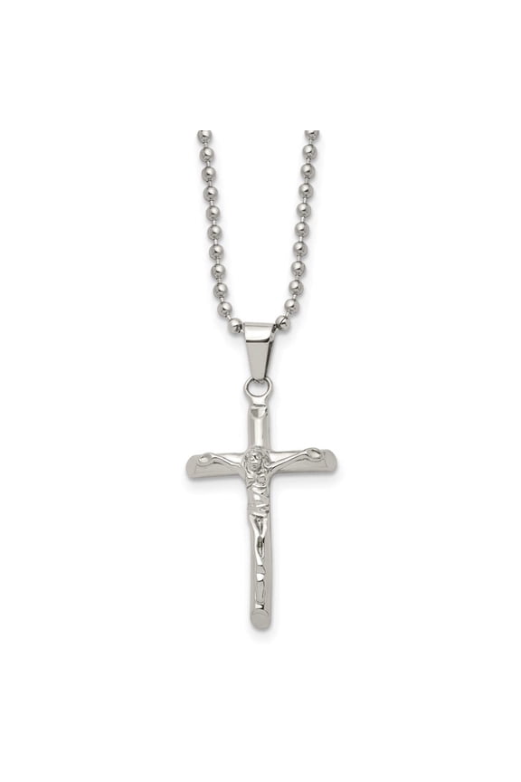 Chisel Stainless Steel Polished Crucifix Pendant on a 20 inch Ball Chain Necklace