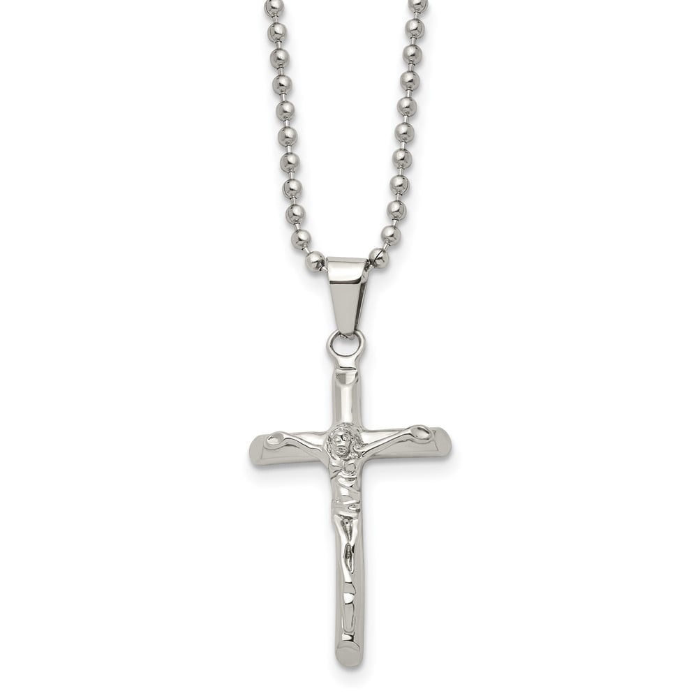 Stainless Steel Crucifix Pendant with Ball Chain, 20 Inch