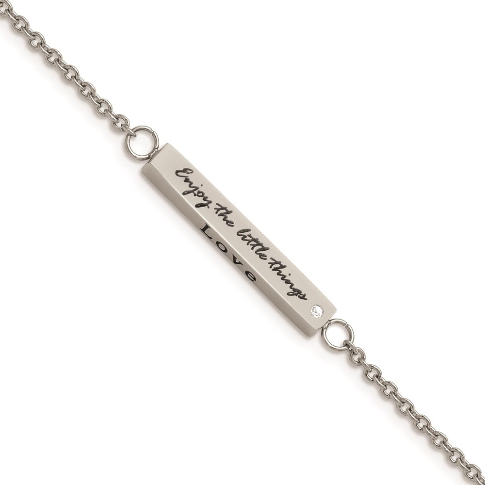 Chisel Stainless Steel Polished Cubic Zirconia Enjoy The Little Things ...