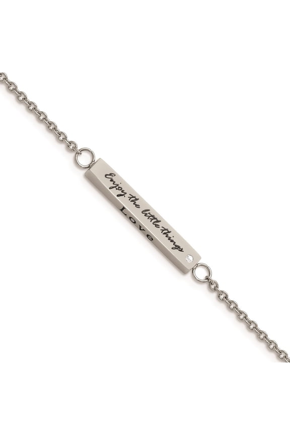 Stainless Steel Polished Cubic Zirconia Enjoy The Little Things with 1.5-inch Extension Bar Bracelet