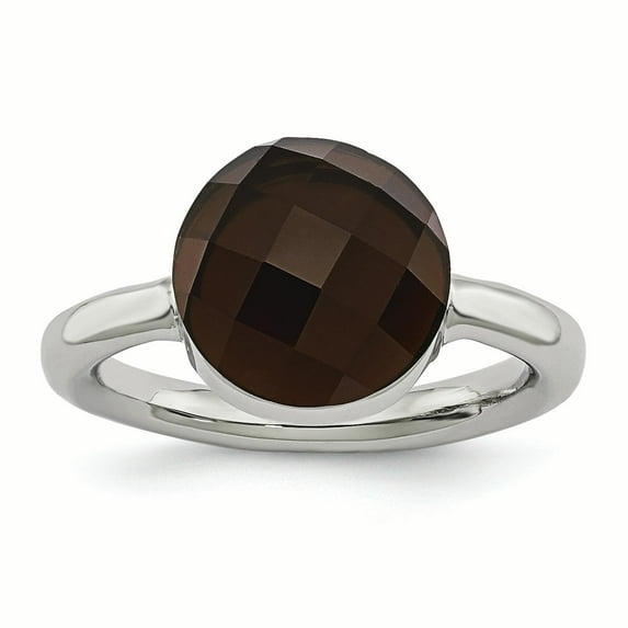 Chisel Stainless Steel Polished Dark Brown Glass Ring