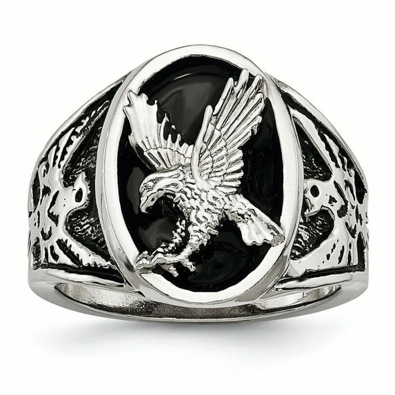 Chisel Stainless Steel Polished Enameled Eagle Ring