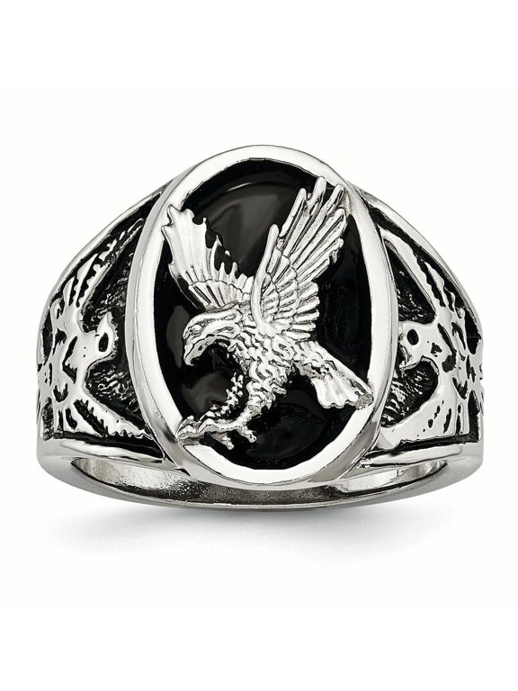 Chisel Stainless Steel Polished Enameled Eagle Ring