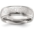 thumbnail image 1 of Chisel Stainless Steel Polished Etched Design Ridged Edge 7.7mm Band - Ring Size 10.0, 1 of 7