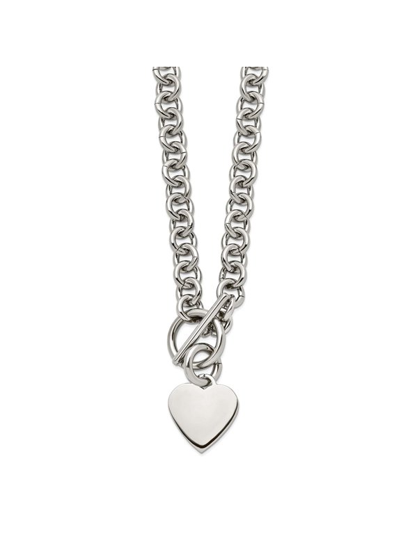 Chisel Stainless Steel Polished Heart Toggle on an 18 inch Open Link Chain Necklace