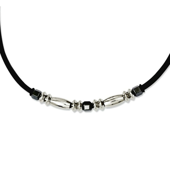 Chisel Stainless Steel Polished & Hematite Beads Leather Cord Necklace