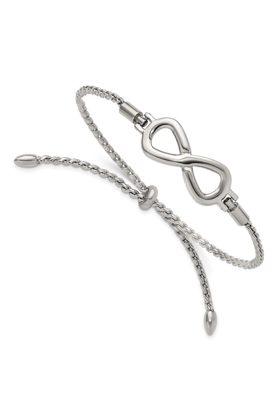 Stainless Steel Polished Infinity Symbol Adjustable Bolo Bracelet