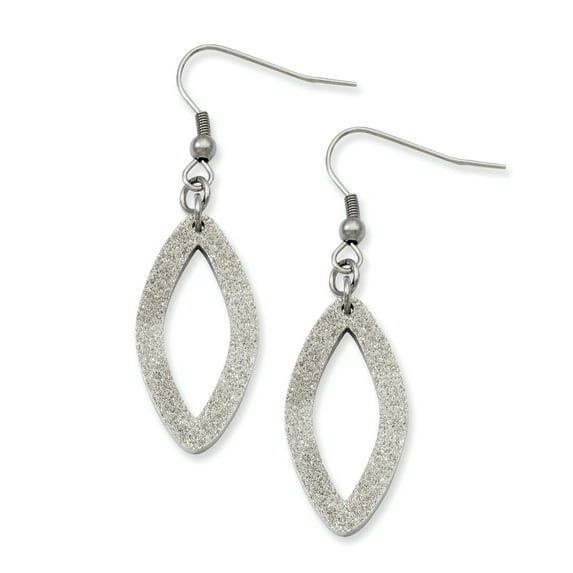 Chisel Stainless Steel Polished Laser Cut Oval Dangle Shepherd Hook Earrings