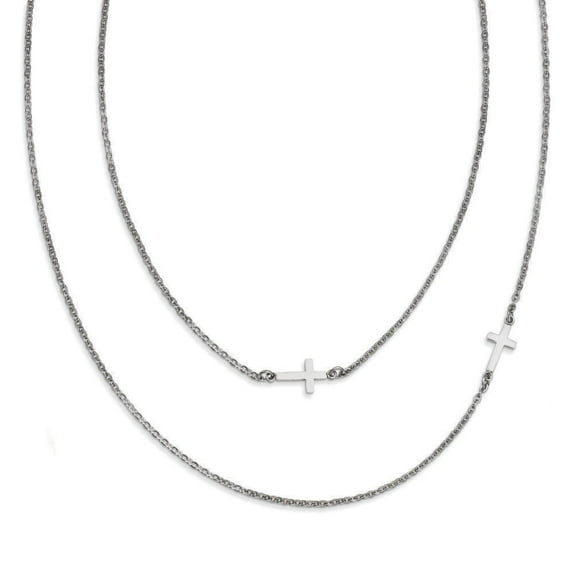 Chisel Stainless Steel Polished Layered Sideways Cross on an 18 inch Cable Chain Necklace