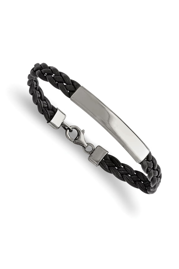 Chisel Stainless Steel Polished Leather Id Bracelet