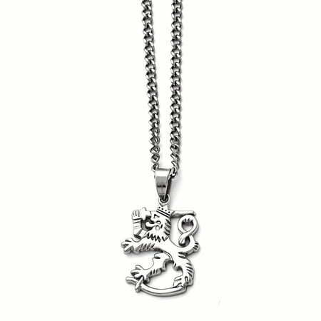 Chisel Stainless Steel Polished Lion w/ 2in ext. Necklace