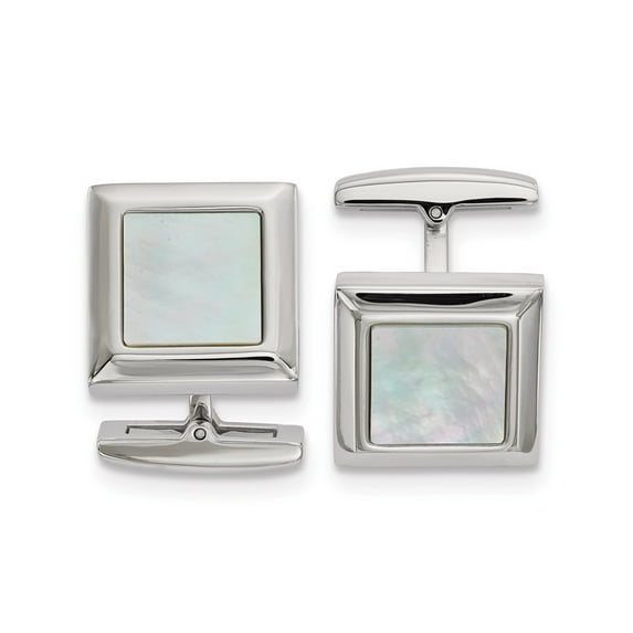Chisel Stainless Steel Polished Mother of Pearl Square Cuff Links