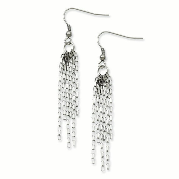 Chisel Stainless Steel Polished Multi Strand Box Chain Dangle Earrings