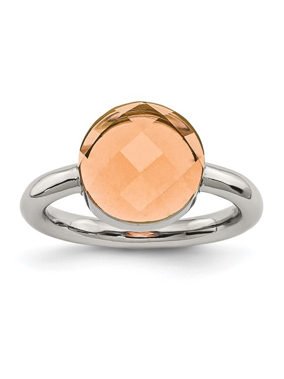 Chisel Stainless Steel Polished Peach Glass Ring